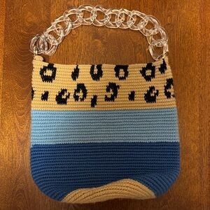 Soraya Hennessy Blue Leopard Mini Bucket Bag